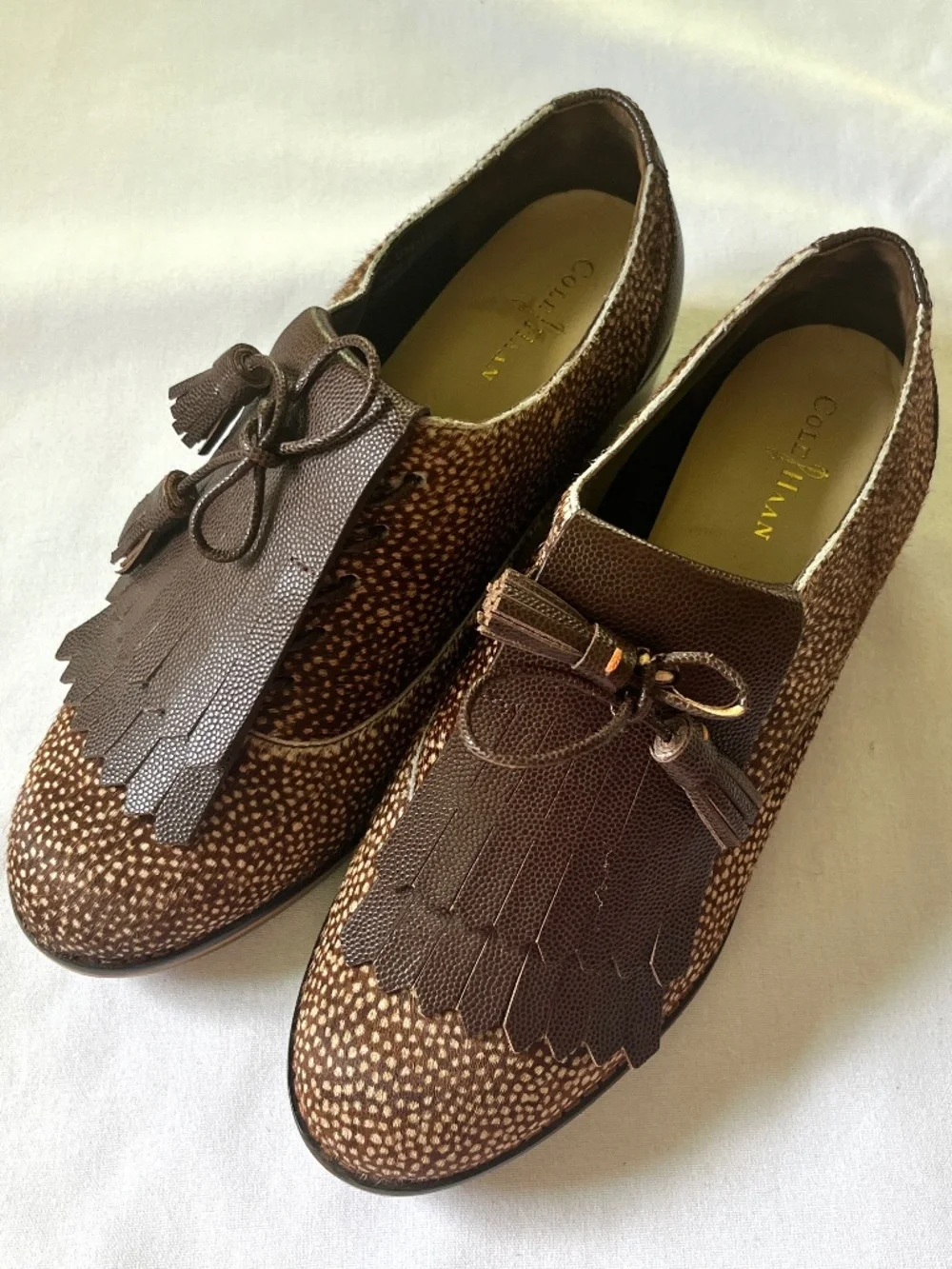 Vintage Cole Haan Spotted Pony Hair Oxford Lace-up Wedge Shoes